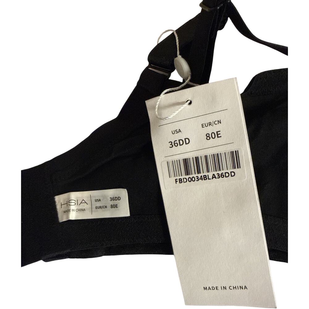 HSIA Enchante Black Lace Underwire Bra NWT 36DD Full Coverage Unlined - Picture 6 of 8